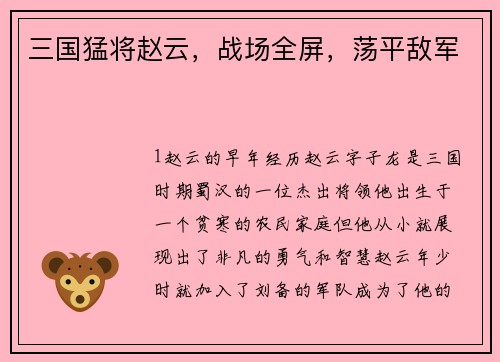 三国猛将赵云，战场全屏，荡平敌军